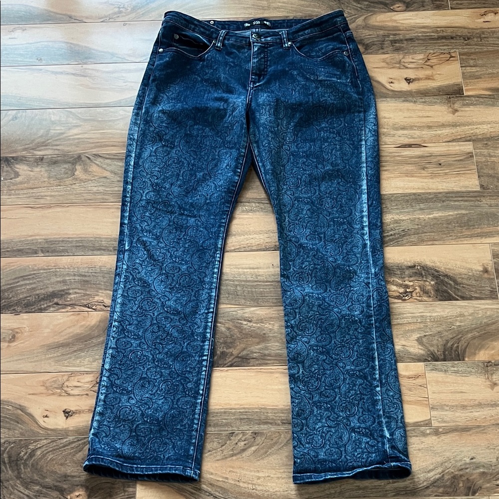 TRU Luxe Paisley Print Jeans Size 14 • Stretch Straight Leg • Dark Wash - Picture 5 of 11